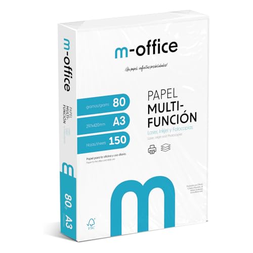 A3-Papier, 80 g, Packung mit 150 Blatt, Multifunktionspapier für Inkjet- und Laserdrucker, A3-Blätter, 297 x 420 mm, ideal für Büro und Zuhause · m-office (150 Blatt)