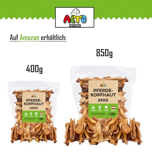 ALTO - Premium Pferdekopfhaut für Hunde - Hypoallergene Hunde Kauartikel - Hundeleckerli für Allergie beim Hund - Qualität aus Österreich - 400g