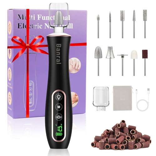 Lijadora de uñas eléctrica para uñas de gel - Lima de uñas eléctrica de 10 velocidades Lijadora de uñas eléctrica inalámbrica, conjunto de manicura para gel acrílico natural uñas de gel (negro)