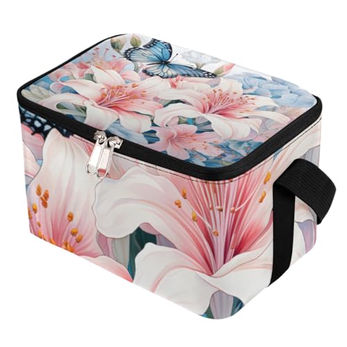 GzLeyigou Lunch Bags for Women Men 9 Cans,Lily Bouquet Hot & Cold Food Delivery Bag Insulated Grocery Bag Insulated Lunch Box Butterfly Cooler Bag for Office Work Picnic Beach