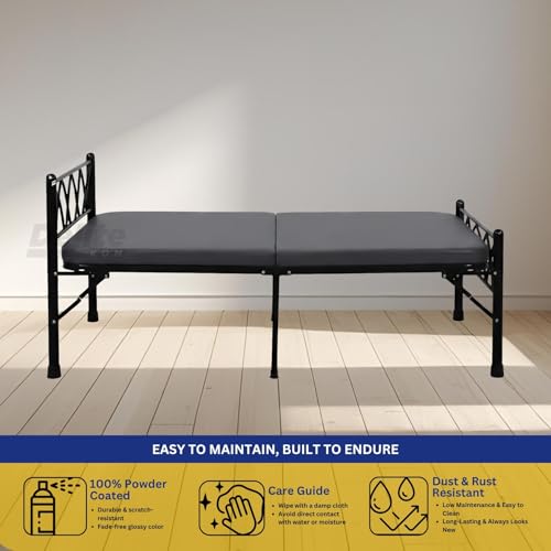 Image of DELITE KOM Mario Foldable Metal Single Bed (6.7x3ft) with Mattress | No Install | 1 Year Warranty | Strong Metal Single Bed, 204.5 cm x 92 cm (6.71 ft x 3.02 ft) (Finish Color - Black