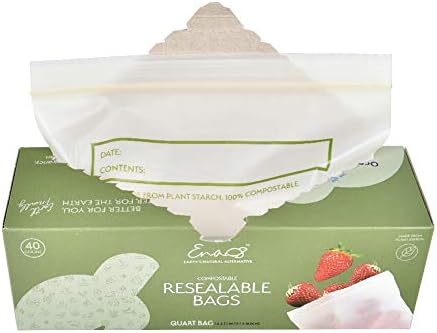 100% Compostable Food Storage Bags [Quart 100 Pack] Eco-Friendly Freezer Bags, Resealable Bags, Heavy-Duty, Reusable, Off-White by Earth’s Natural Alternative