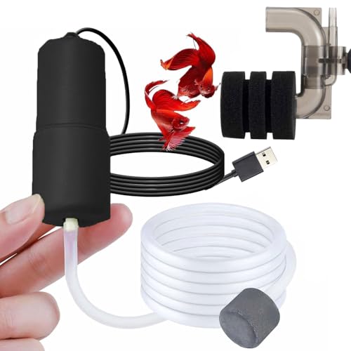 Image of USB Oxygen Air Pump for Aquarium, Quiet Mini Air Pump with 1 Mini Single Sponge Filter, 1 Air Stone for Shirmp Nano Fish Tank & Transporting Aquatic PA152-5