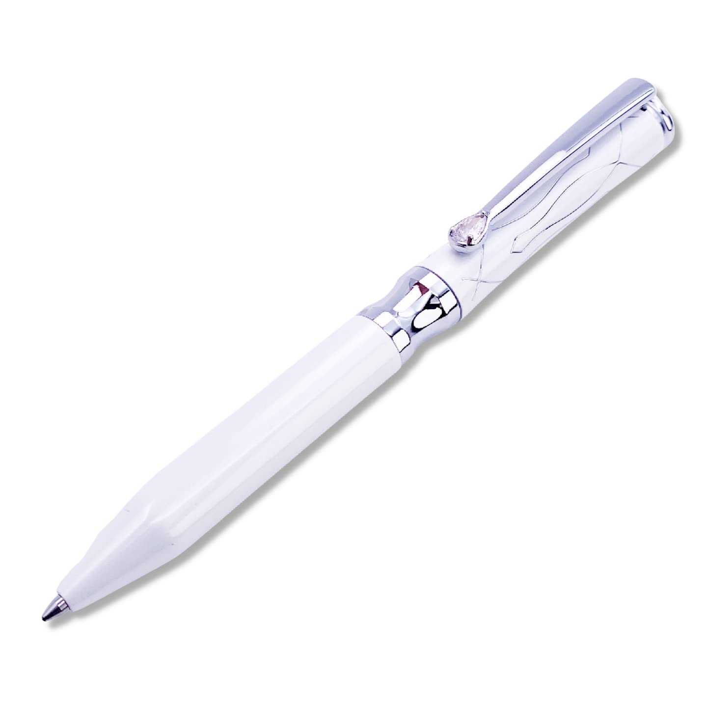 LACHIEVA LUX Pearl White Elegant Crystal Executive Metal Ballpoint Pen with German-made P900M Refills - Image 3