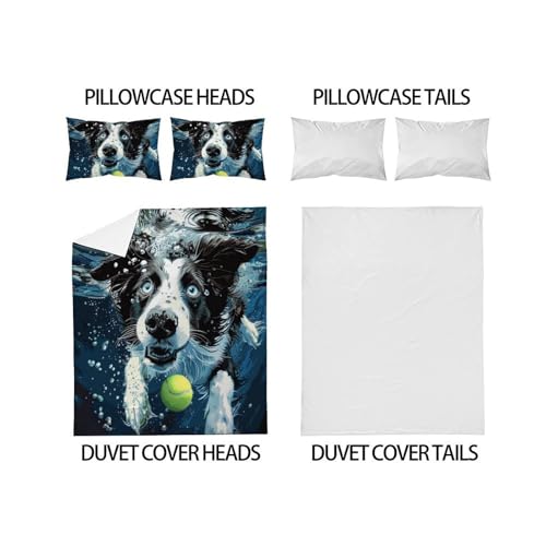 Parure de couette Border Collie fermeture éclair microfibre durable
