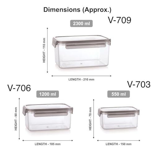 Image of INKULTURE Air Tight Food Storage Container Set of 03 (550ml + 1200ml + 2300ml) | BPA-Free Leakproof Plastic Kitchen Containers with Lid | Fridge & Pantry Organizer Box for Fruits, Vegetables Etc.