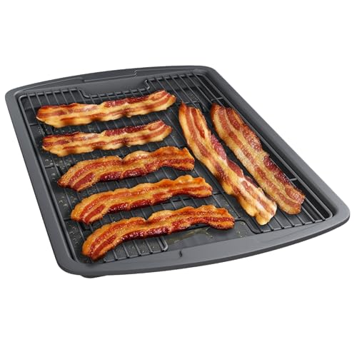 Cookie Sheet with Wire Rack Set, 2-Piece Nonstick Gray Carbon Steel Pan & Cooling Rack, Space-Saving Stackable Set, PFOA, PFOS, PTFE Free, Oven Safe Up to 450°F, 17.4