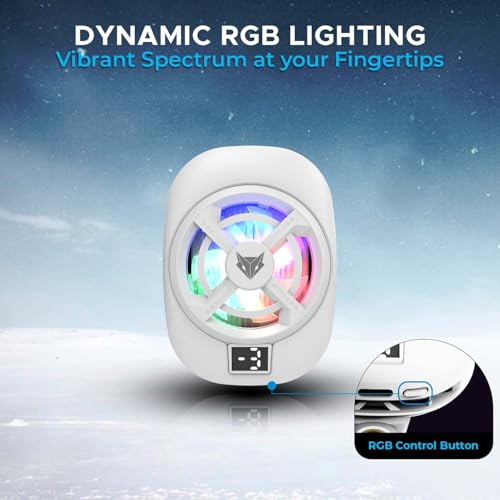 Image of EvoFox Hailstone S Phone Cooler for Gaming | 15W 3 Level Cooling | 5000 RPM 7-Blade| Clamp Mount | RGB | Semiconductor Tech | Type-C Powered & Display | Compatible for Android and iPhones (White)