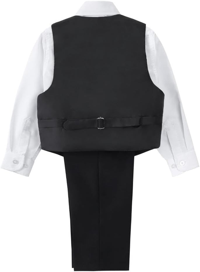 Dressy Daisy 5 Pieces Boys Tuxedo Suit Set Formal Wear Outfit with Blazer & Vest for Toddler Kids 2T -8, Navy/Black/Grey