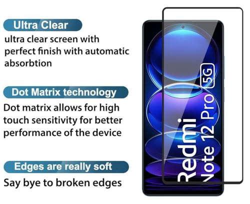 Image of Tempered Glass Screen Protector Compatible for Redmi Note 12 Pro, Note 12 Pro Plus with Edge-to-Edge Protector and Easy Installation Kit, Pack of 1, Black