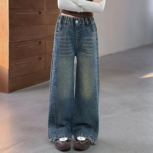 Skinny Straight Denim Pants for Kids Girls Baggy Elastic High Waist Washed Jeans Teen Girls Stretchy Loose Trousers2