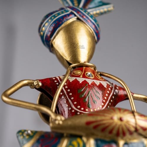 Image of Rajasthani Mini Sardar Musician Showpiece with Dholak Instrument, Metallic Traditional Table Decor Item for Corporate Bulk Gifting and Office Desk Ornament (2x10x16 cm)