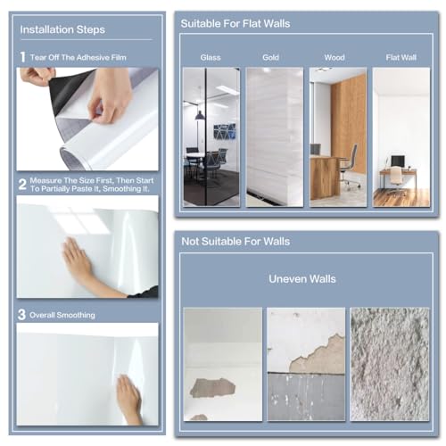 Whiteboard Folie,45x60cm Magnetisch Selbstklebend Weißwandtafel Folie, Whiteboard Sticker DIY, Inklusive Marker und Schwamm, Wandfolie für glatten Oberflächen in Schule Büro Haus