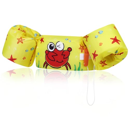 MoKo Manguitos de Natación para Niños, Chaleco Sin Inflación con Dibujo Animado para Aprender Nadar, Brazaletes Hinchables para Piscina Playa Parque Acuático Natación, Cangrejo Amarillo