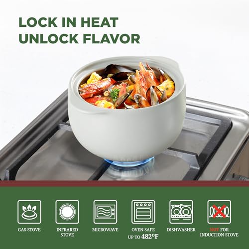 Image of Minh Long 3.17 qt Porcelain Clay Pot for Cooking, Casserole Dish with Lid, Clay Pots for Cooking, Dutch Ovens for Stew, Soup, Steam, Oven & Microwave Safe, Heat Resistant (Vesta, 3.17 qt - Grey)