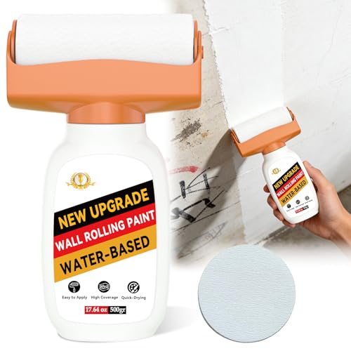 Wall Paint, 17.64oz White Touch-up Paint for Walls with Roller Brush, Water-Based and Low Odor Walls Repair Kit Apply for Walls and Ceilings, Ready to Use Interior Paints, Covers Stains, Graffiti