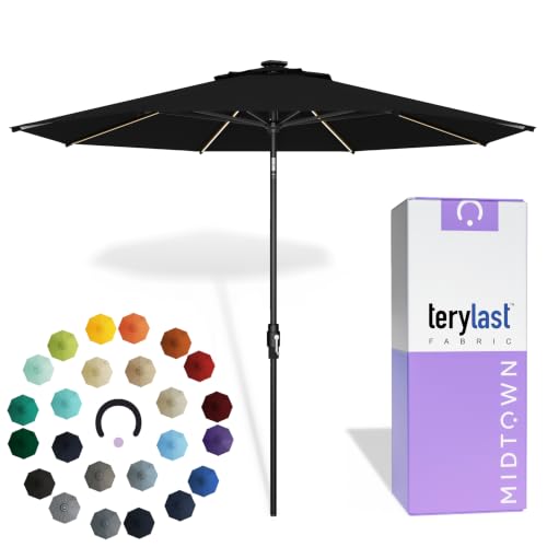 Image of Midtown Umbrellas LED Swilt - 8 Ft Solar LED Patio Umbrella, Ebony Canopy