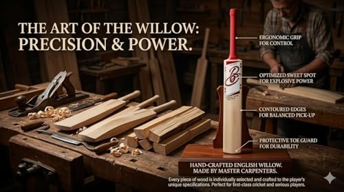 Image of Full Size English Willow Cricket Bat, Cross Weave Tape on The Face | Lightweight | Wooden Long Handle | Free Cover Play for Leather Ball (Special Edition)