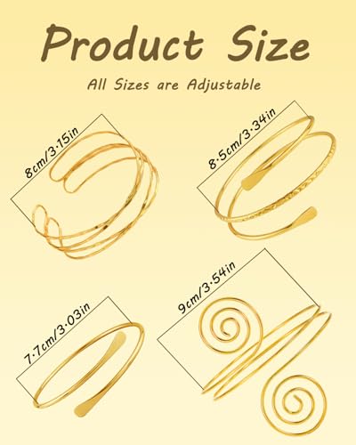 4PCS Arm Cuff Jewelry for Women Gold Upper Arm Cuff Bangle Bracelet, Adjustable Minimalist Armlet Armband Set2