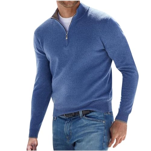 Men's Cashmere Sweater with Zip, Mens 1/4 Zip Tops, Autumn and Winter Warm Long-Sleeved Pullover