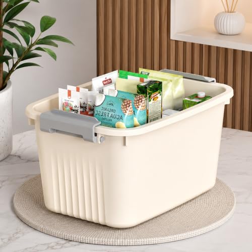 Image of HoopVool Multipurpose Plastic Storage Container Box - Sturdy and Versatile Home Organizer, Available in Multiple Size. (CREAM, MEDIUM - 12 X 8.5 X 7 INCH, PACK OF - 1)
