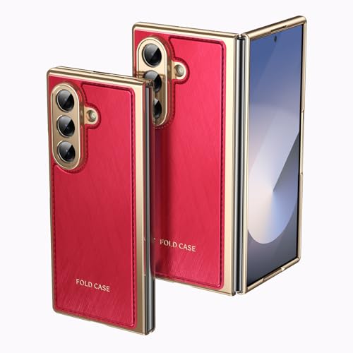 Coque antichoc Galaxy Z Fold7 en cuir rouge ultra-mince qui résiste aux chutes du quotidien