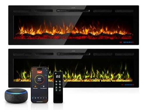 Image of 50 inch Electric Fireplace, Recessed or Wall Mounted, 5.5 inch Deep, 750W /1500W Quartz Heater, WiFi App, Alexa and Google Home, 13 Flame Colors