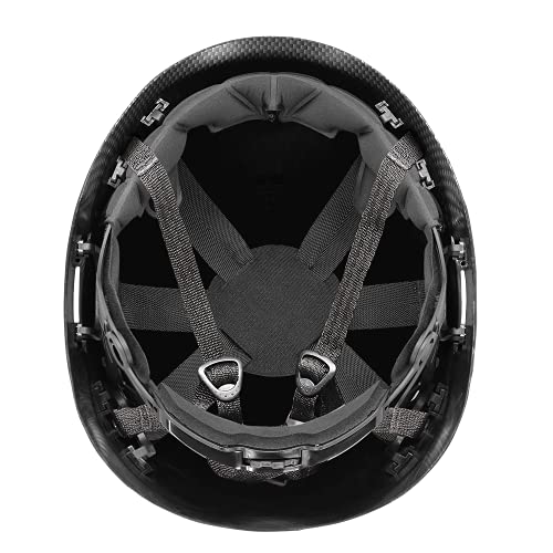 Bullhead Safety Head Protection - HH-CH1-CB-Matte Black Protective Helmet with Six-Point Ratchet Suspension and Four-Point Chin Strap, Adjustable Hard Hats for Work