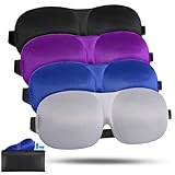 4 Pack Sleep Mask for Women and Men Adjustable Blackout 3D Eye Masks for Sleep, Blindfold with Storage Bag and Earplug for Travel Nap and Night (Black, Purple, Blue, Gray)