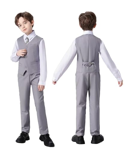 Fxzpiodi Boys Suit Formal Tuexdo Suit Set For Wedding Casual Suit Set Toddler Boy Dress Outfit Single Breasted Jacket & Straight Leg Dress Pants Light Grey 18 thumb #5