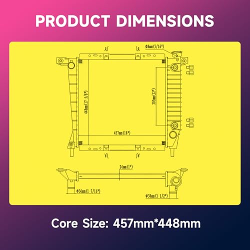 Image of Engine Coolant Radiator Compatible with Ford Ranger 2.0L 1985-1988, Ranger 2.3L 1985-1994, Mazda B2300 2.3L 1994, Automatic Transmission Replace ZZM0152000, E57H8005HA E5TZ8005P
