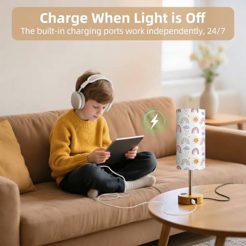 Image of Bedside Table Lamp, Dimmable Touch, AC Outlet, USB A+C (SunRainbow)