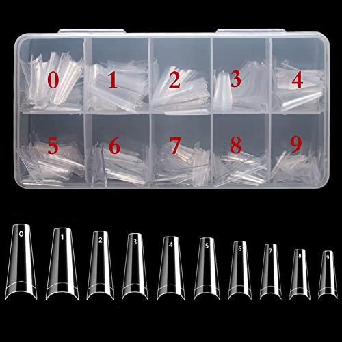 500PCS Half Cover Coffin Nail Tips - Acrylic Nail Tips, krofaue 10 Size Clear Ballerina Nail Tips, Half Cover Acrylic False Nail Tips With Box for Nail Tips Art Salons and Home DIY (Clear)