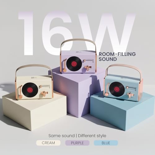 Image of Walta Elite Retro Pro Portable Bluetooth Speaker, 16W Vintage Style, TWS Mode, BT 5.4, USB /AUX /TF, Type-C Charging, 5Hrs Playtime, with Carry Strap