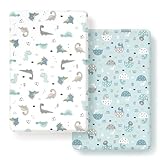 GRSSDER Juego de 2 sábanas bajeras elásticas de punto jersey ultra suaves, dinosaurios felices para bebé