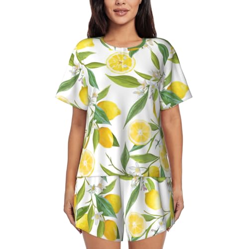 Pyjama court femme léger pour nuits chaudes ensemble citrons frais pour l'été
