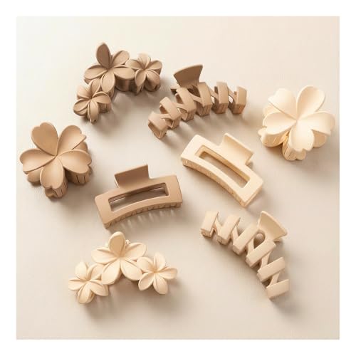 SMKSL 8 Pcs Hair Clips for Women, Stylish Flower Claw Clips for Thin Thick Curly Hair, Strong Hold & Non-Slip Claw, Neutral Colors Hair Accessories, Ideal for Women Grils (Light brown & Creamy white)