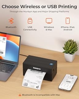 MUNBYN Stampante Termica Etichette Bluetooth, Stampante Etichette Spedizione 4x6, Stampante di Etichette Postali per Aziende, Compatibile con Shopify Ebay Amazon DHL DPD, 130B Nero