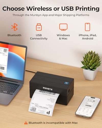 MUNBYN Shipping Label Printer Bluetooth, Postage Thermal Label Printer 4x6 for Business, Compatible with Etsy, Shopify, eBay, Amazon, Royal Mail, DHL, DPD, Evri, with 25 Labels, 130B, Black - Image 2