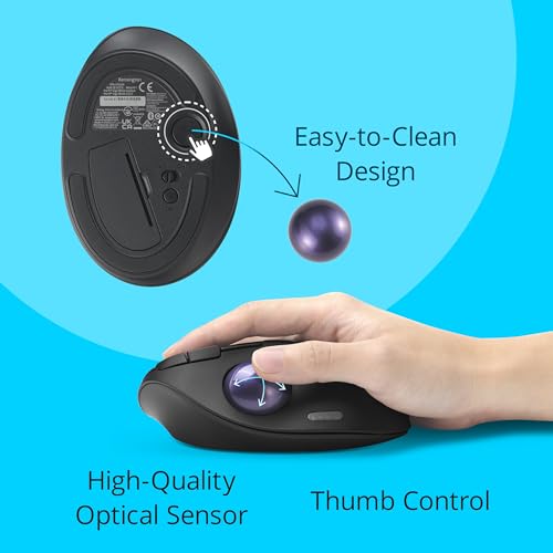 Image of Kensington TB450A Wireless Trackball Mouse, Bluetooth LE & 2.4GHz Connection, 4 DPI Options, Connect up to 3 Devices (K72178WW), Black-Purple