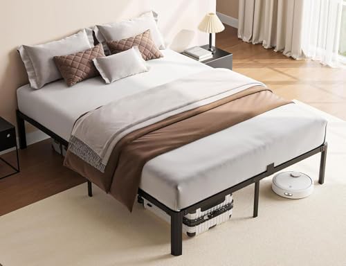 Image of King Metal Bed Frame 14 Inch, Heavy Duty Platform, No Box Spring Needed | Headboard compatible, round corners, under-bed storage, mattress retainers, squeak-resistant, easy assembly