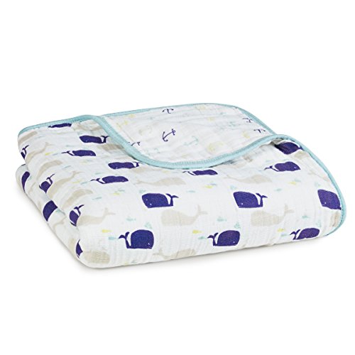aden + anais Dream Blanket, 100% Cotton Muslin, 4 Layer lightweight and breathable, Large 47 X 47 inch, High Seas - Whales