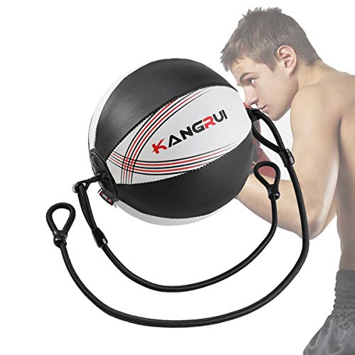 SGODDE Boxing Double End Ball Bag, Leather Speed Training Ball, Speed Punching Bags Floor to Ceiling Rope for Adulats & Kids MMA Boxing Sports Workout Training Gym Exercise