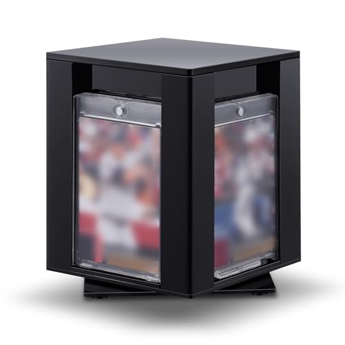 Teenyyou Acrylic Rotating Trading Card Display Case - Graded Frame Sports Stand for Storage 16 Slabs - Wooden Cub Basketball Baseball Football Hockey Cards Holder