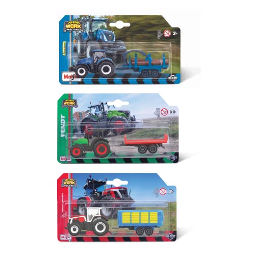 Maisto - 1/72 Fresh Metal Ferme - Tracteur avec remorque Fendt / Massey Fergusson / NH - Assortiment -