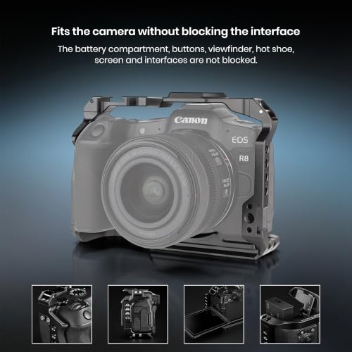 Image of Simpex Metal cage for EOS R8 Built-in Quick Release Plate for arca-Type with 1 /4 Threaded Holes, 3 /8″ locating Holes for arri, Included Cold Shoe