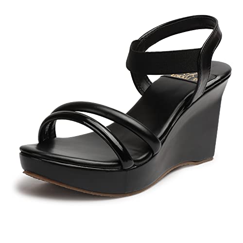 Image of XE Looks Women's High Heel Wedges Sandal | Stylish and Comfortable Thong Strap Slip-On Sandals | Soft Cushioned Sole and Open Toe Heels for Casual Office and Formal Wear