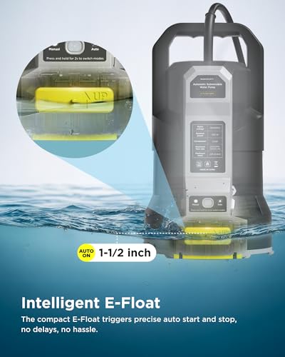 InoKraft E-Float Automatic Sump Pump 1/2HP, 2500 GPH Submersible Water Pump with Auto/Manual Mode, Mesh Bag, Universal Hose Adapters,Grey