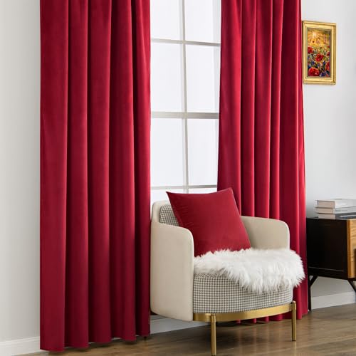 Image of MIULEE Velvet Curtains 52x72 inches 2 Panels Red Blackout Curtains | Luxury, Christmas Decor, Bedroom Living Room, Thermal Insulated, Super Soft Window Drapes, Rod Pocket & Back Tab