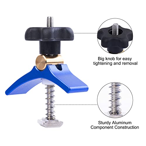 T-Track Mini Hold Down Clamp Kit - Aluminum Alloy T-Slot Cnc Router Clamps For Woodworking And Metalworking With T-Screw(2 Pieces） Blue #TOP2